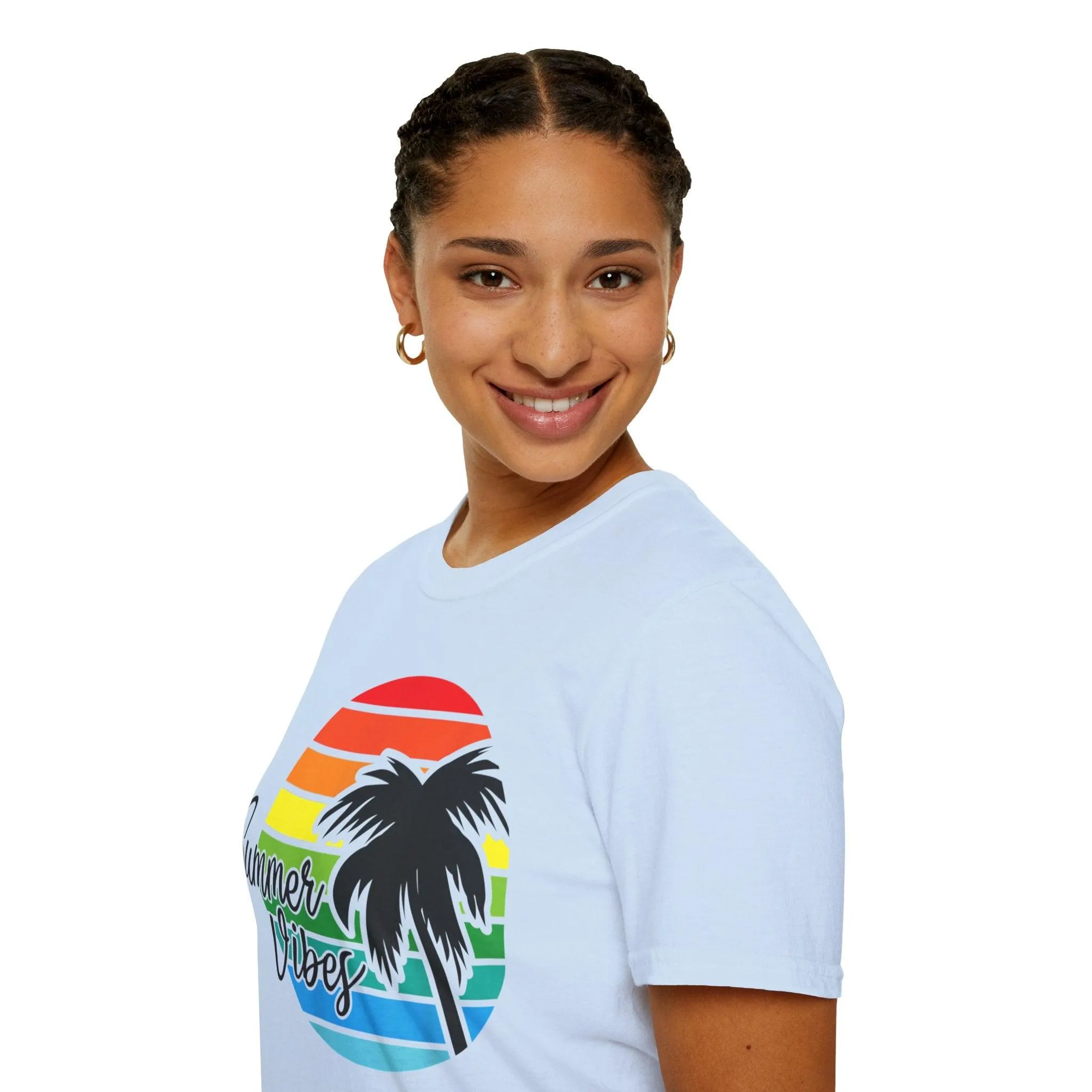 Retro Beach Summer Vibe Sunset And Palm Trees Unisex Softstyle T-Shirt