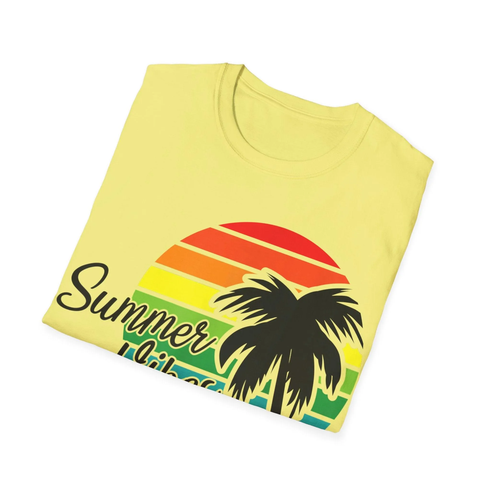 Retro Beach Summer Vibe Sunset And Palm Trees Unisex Softstyle T-Shirt