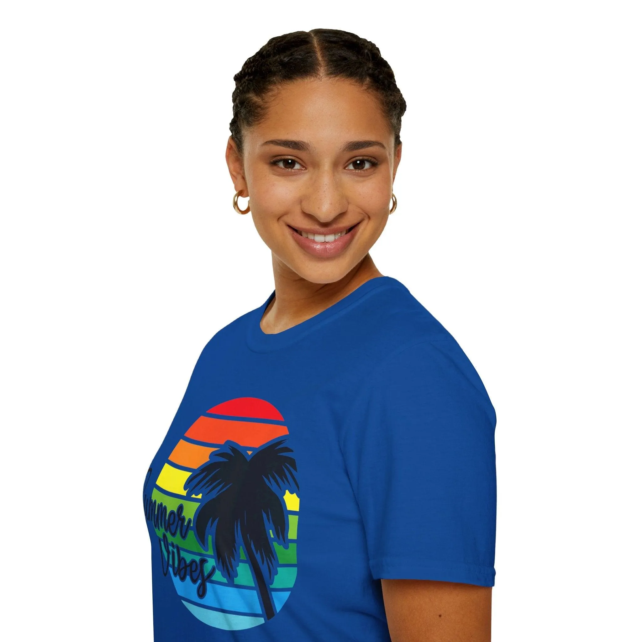 Retro Beach Summer Vibe Sunset And Palm Trees Unisex Softstyle T-Shirt