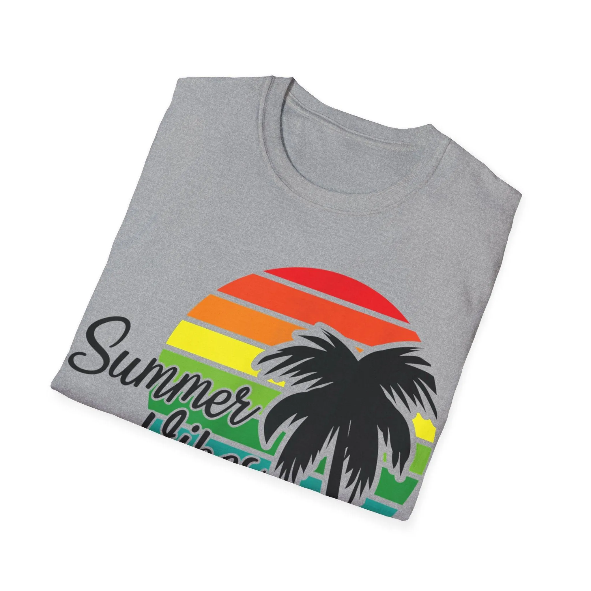 Retro Beach Summer Vibe Sunset And Palm Trees Unisex Softstyle T-Shirt