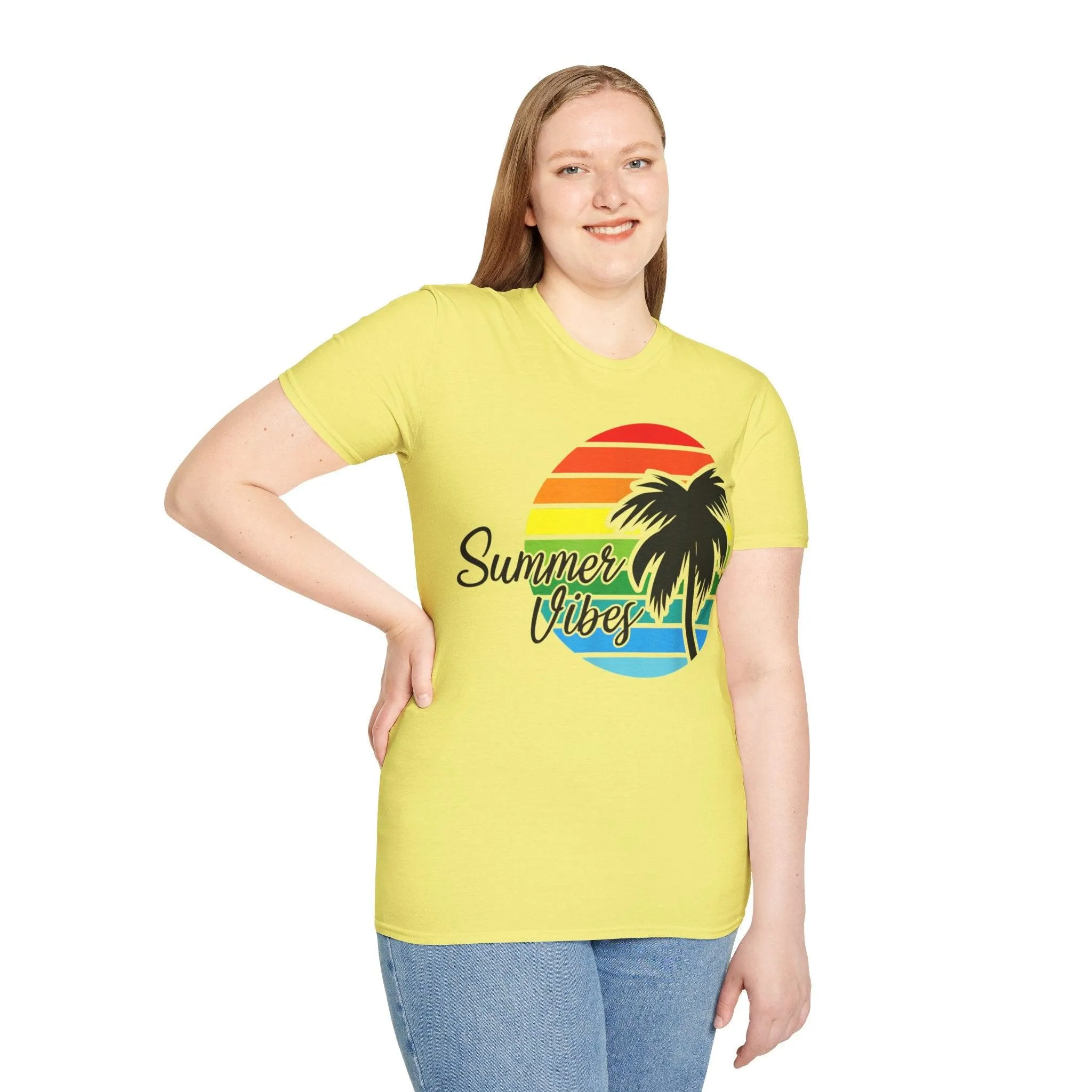 Retro Beach Summer Vibe Sunset And Palm Trees Unisex Softstyle T-Shirt