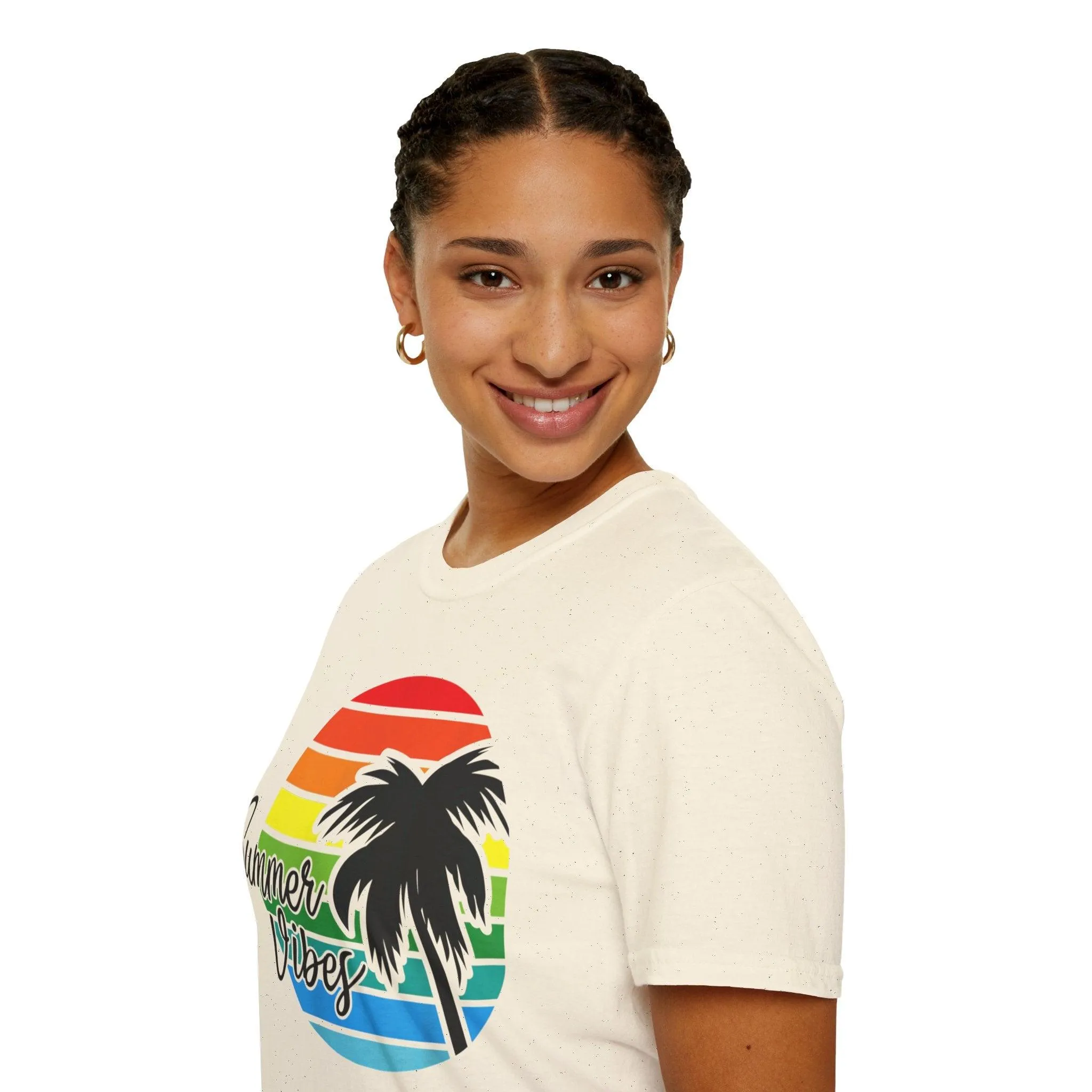 Retro Beach Summer Vibe Sunset And Palm Trees Unisex Softstyle T-Shirt