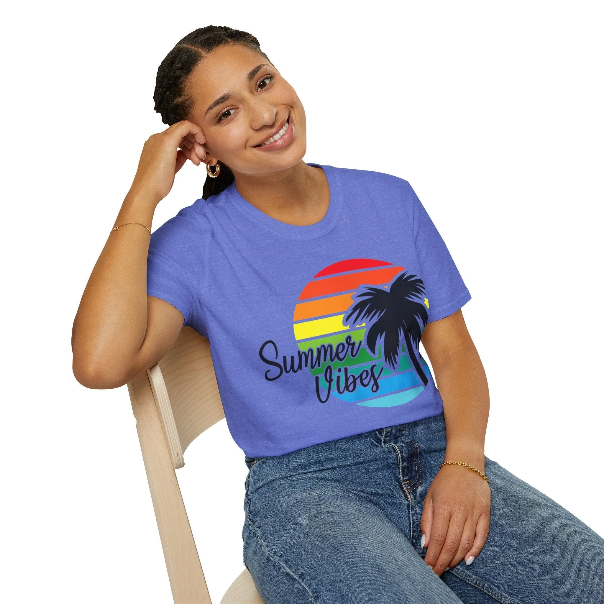 Retro Beach Summer Vibe Sunset And Palm Trees Unisex Softstyle T-Shirt
