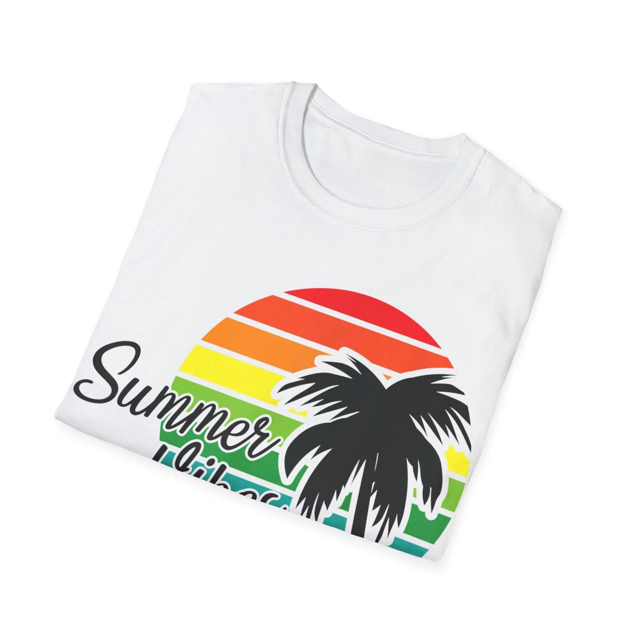 Retro Beach Summer Vibe Sunset And Palm Trees Unisex Softstyle T-Shirt