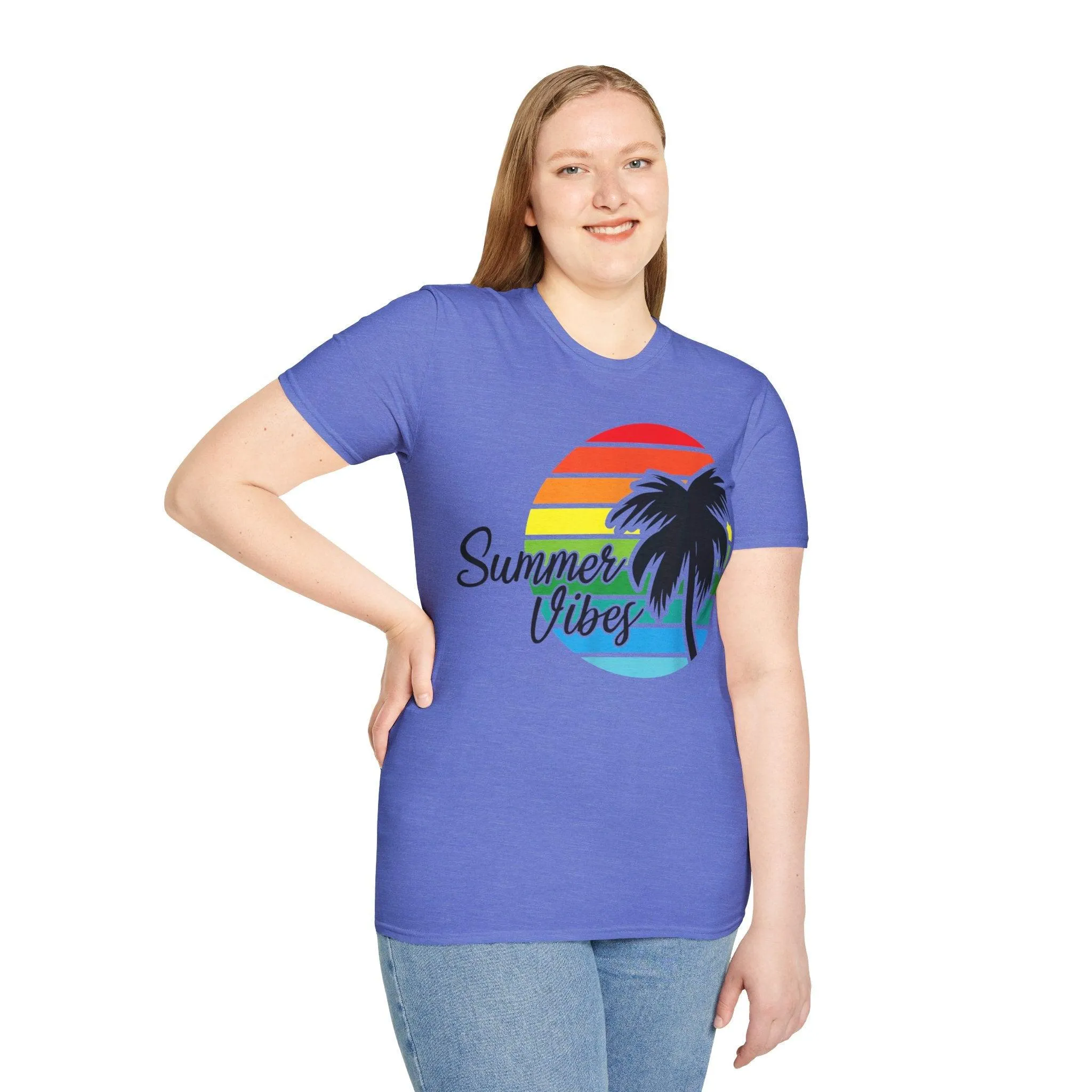Retro Beach Summer Vibe Sunset And Palm Trees Unisex Softstyle T-Shirt