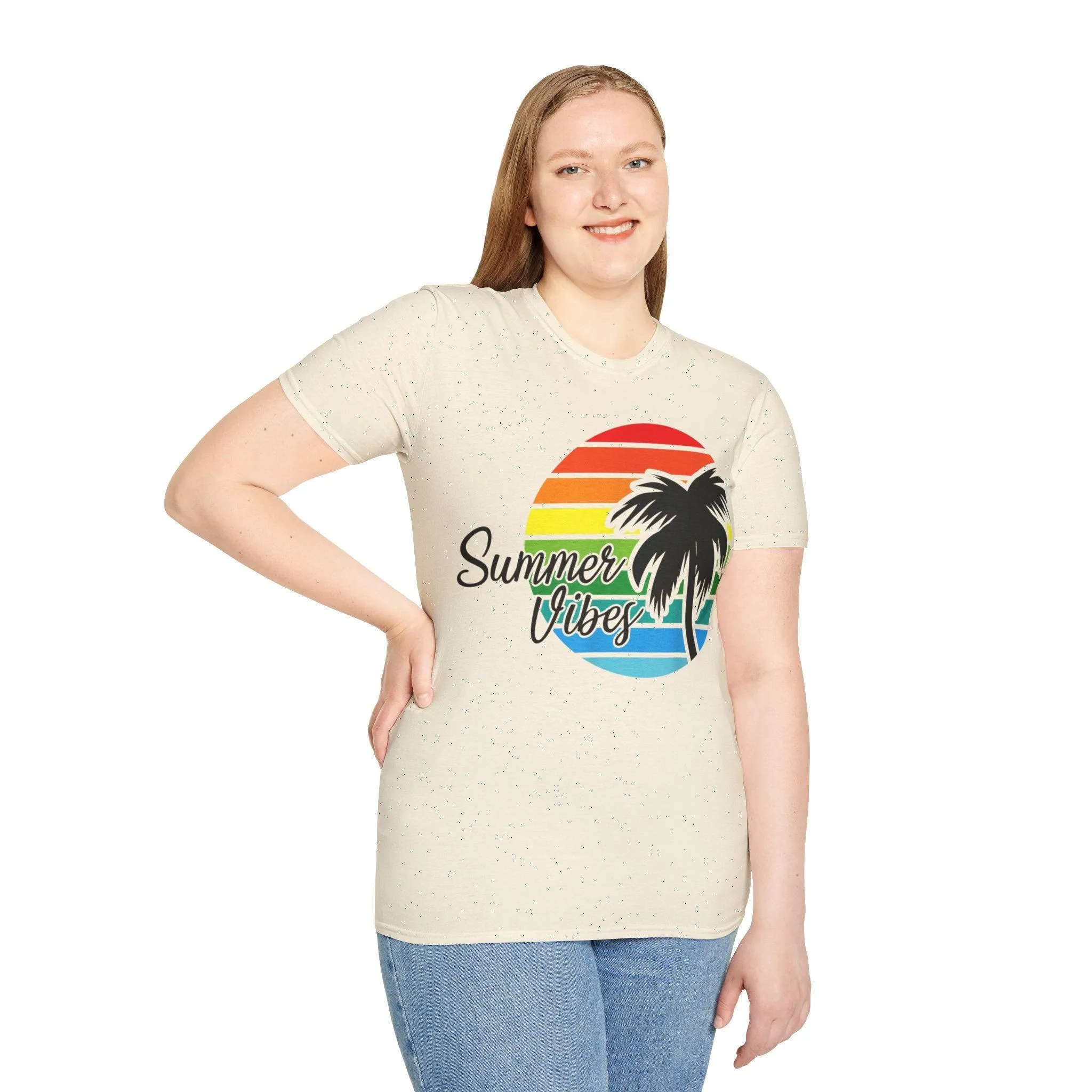 Retro Beach Summer Vibe Sunset And Palm Trees Unisex Softstyle T-Shirt