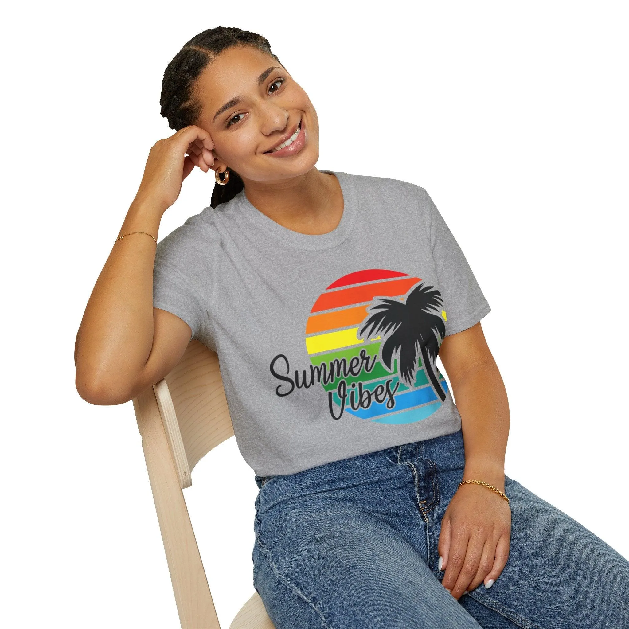 Retro Beach Summer Vibe Sunset And Palm Trees Unisex Softstyle T-Shirt