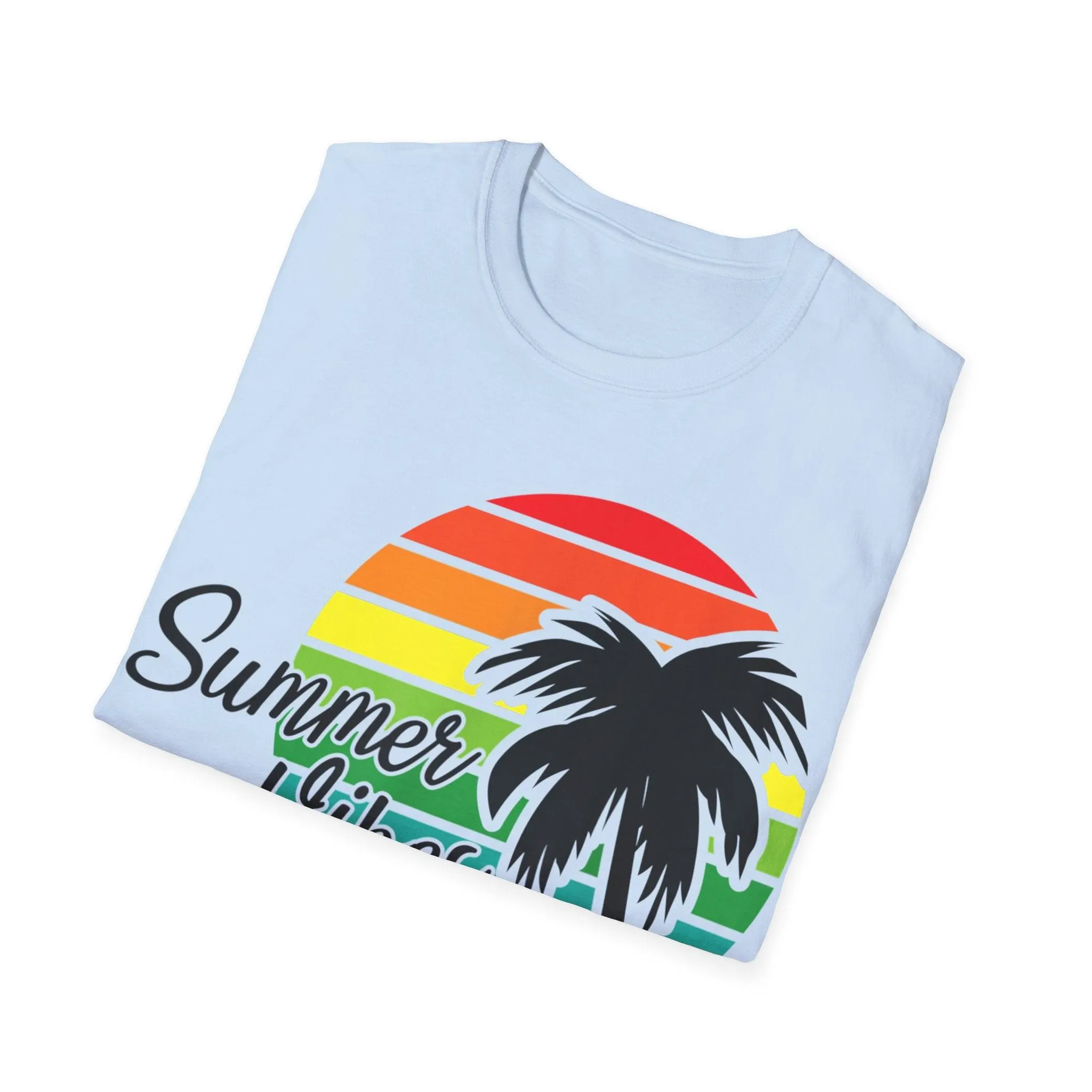 Retro Beach Summer Vibe Sunset And Palm Trees Unisex Softstyle T-Shirt