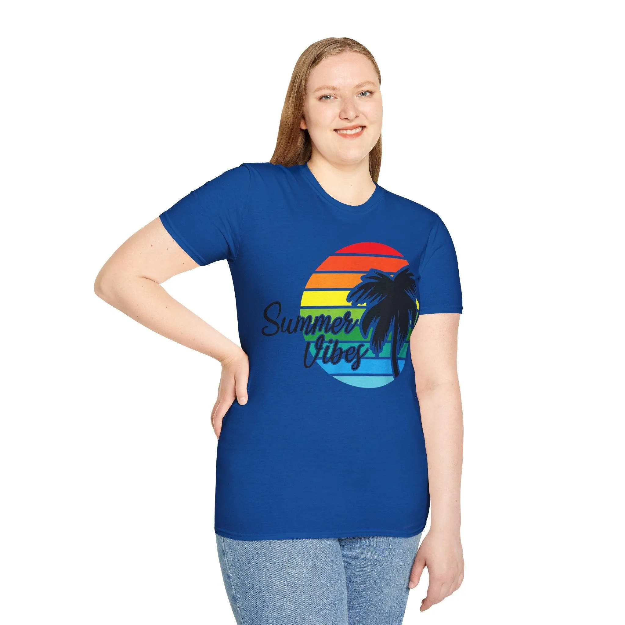 Retro Beach Summer Vibe Sunset And Palm Trees Unisex Softstyle T-Shirt