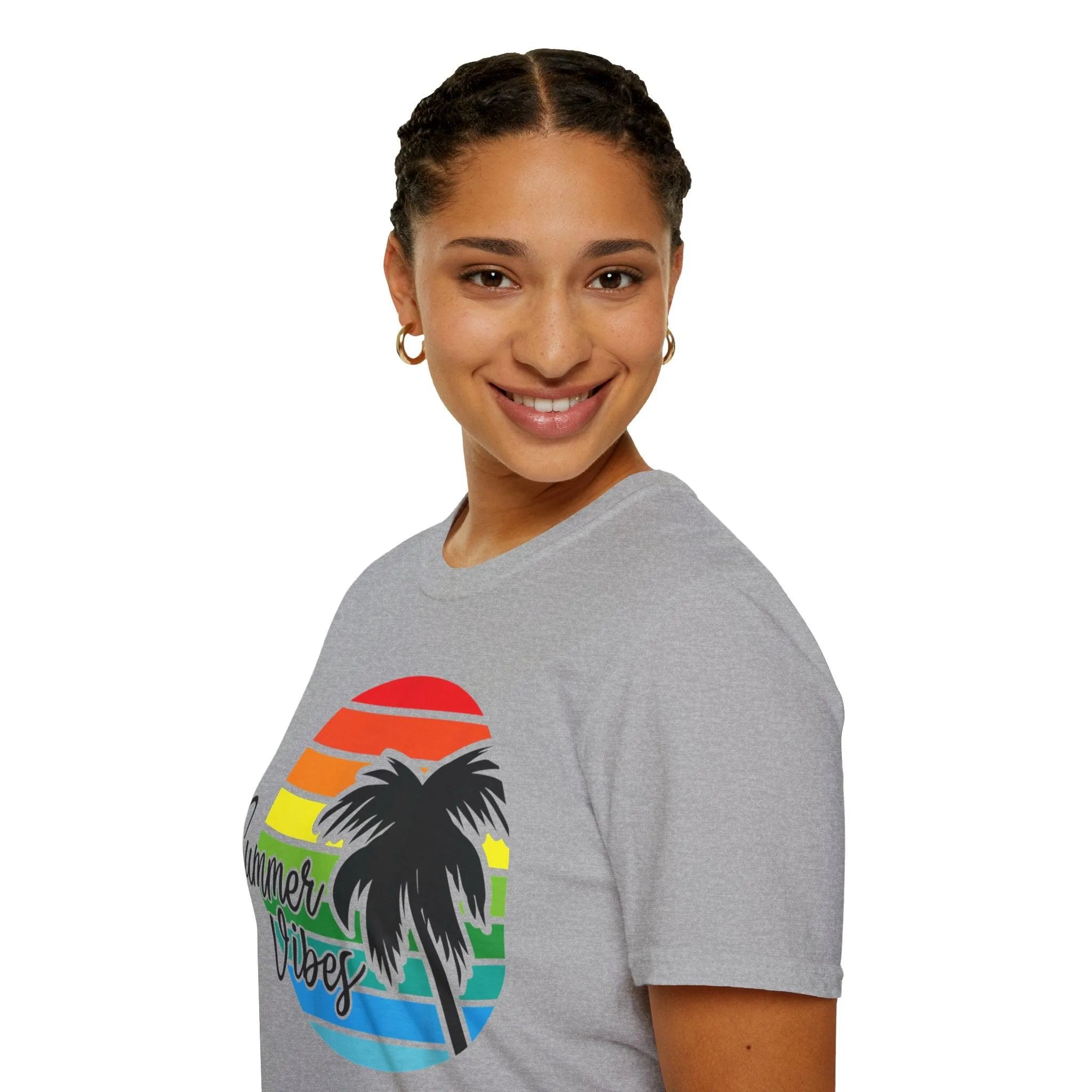 Retro Beach Summer Vibe Sunset And Palm Trees Unisex Softstyle T-Shirt