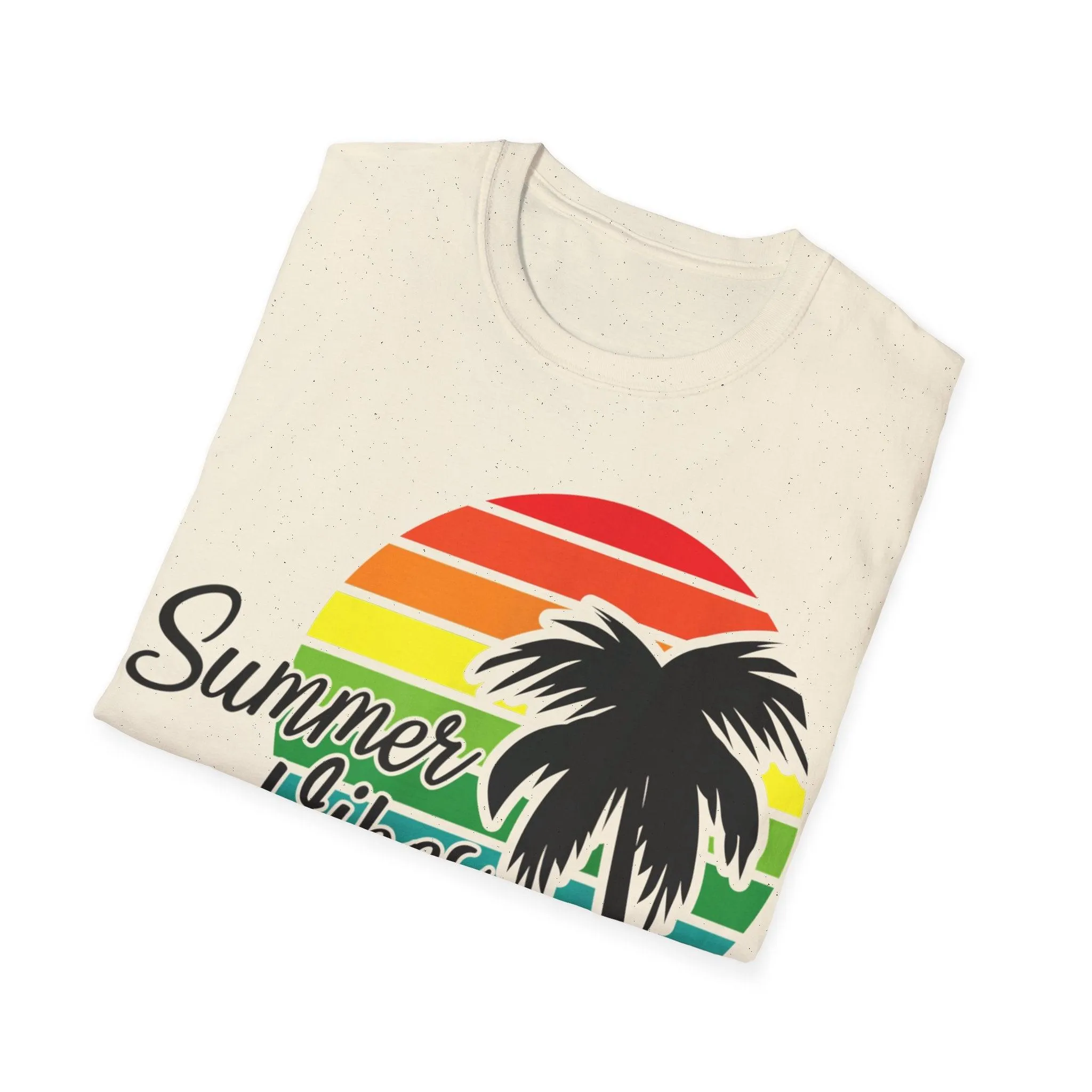 Retro Beach Summer Vibe Sunset And Palm Trees Unisex Softstyle T-Shirt