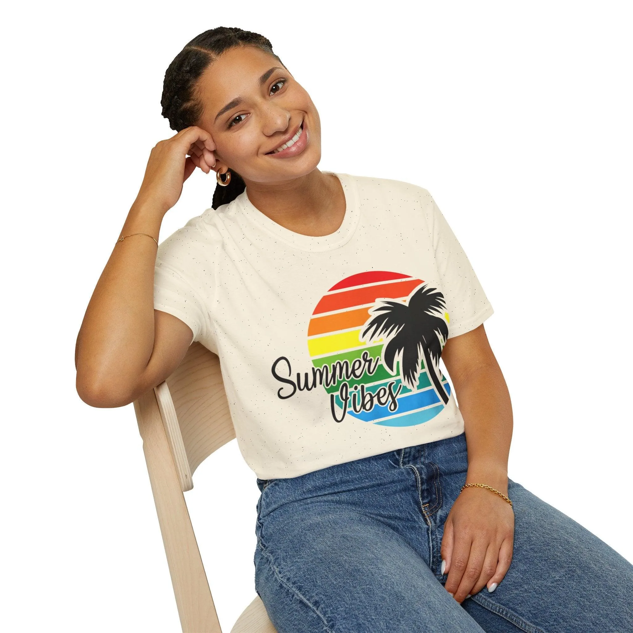 Retro Beach Summer Vibe Sunset And Palm Trees Unisex Softstyle T-Shirt