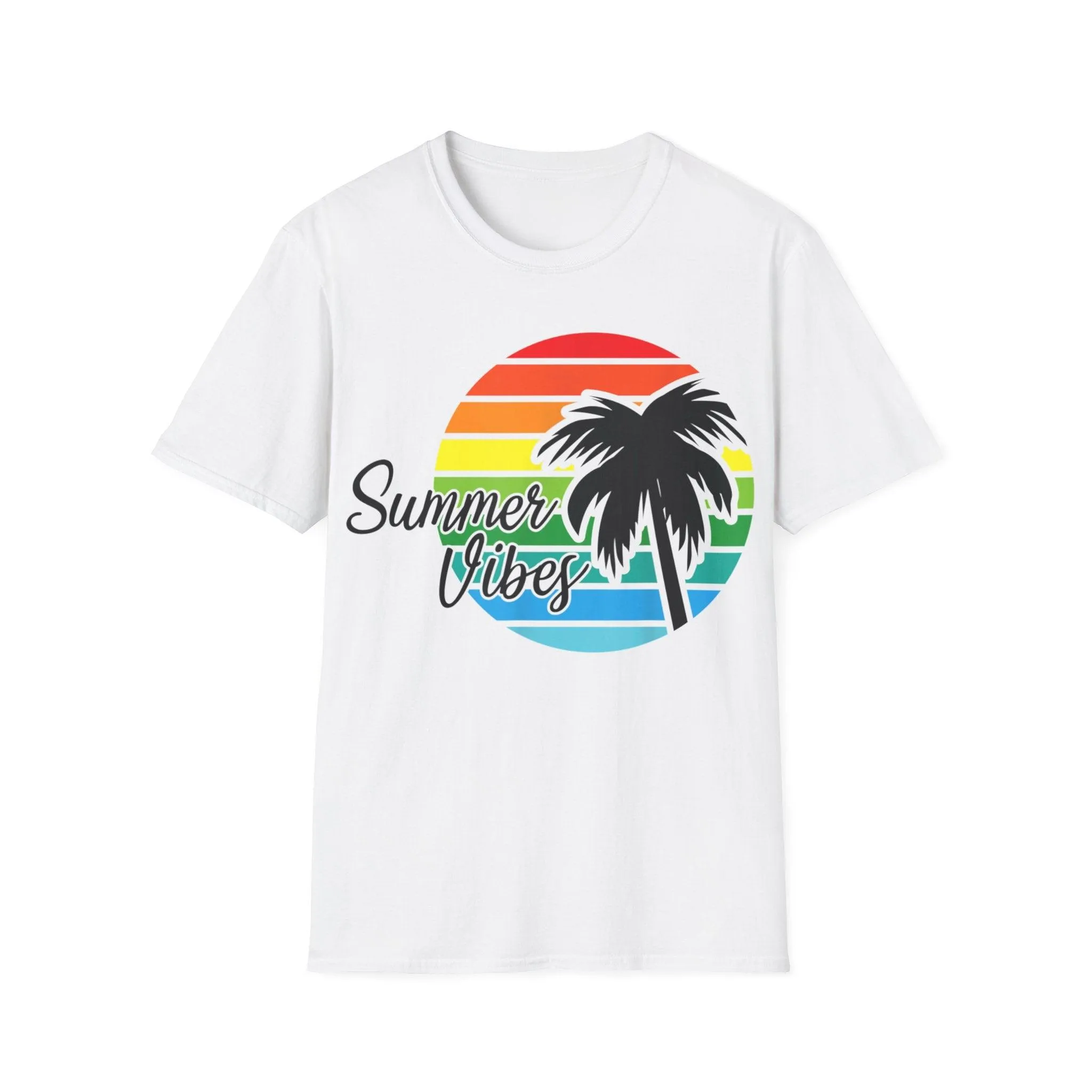 Retro Beach Summer Vibe Sunset And Palm Trees Unisex Softstyle T-Shirt