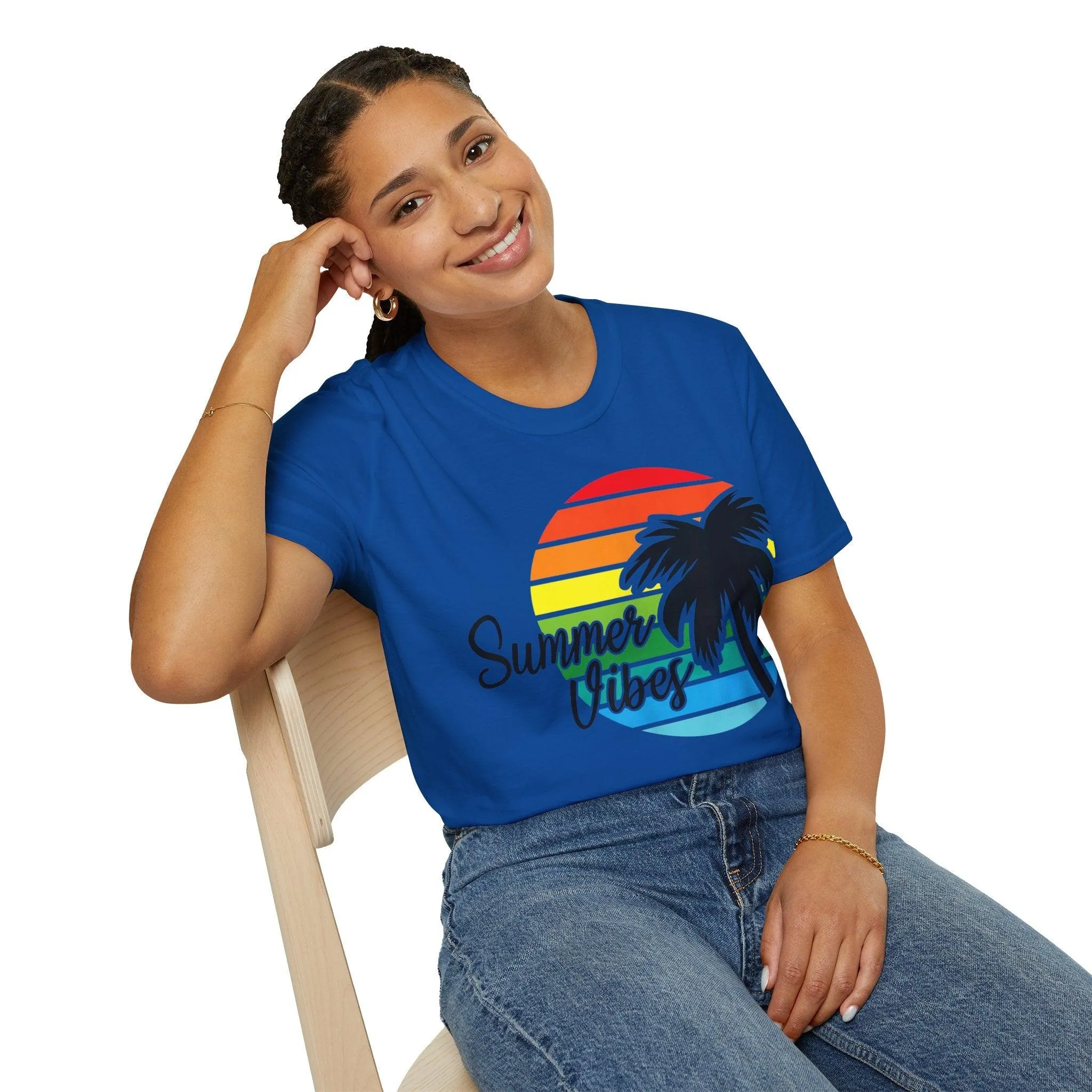 Retro Beach Summer Vibe Sunset And Palm Trees Unisex Softstyle T-Shirt