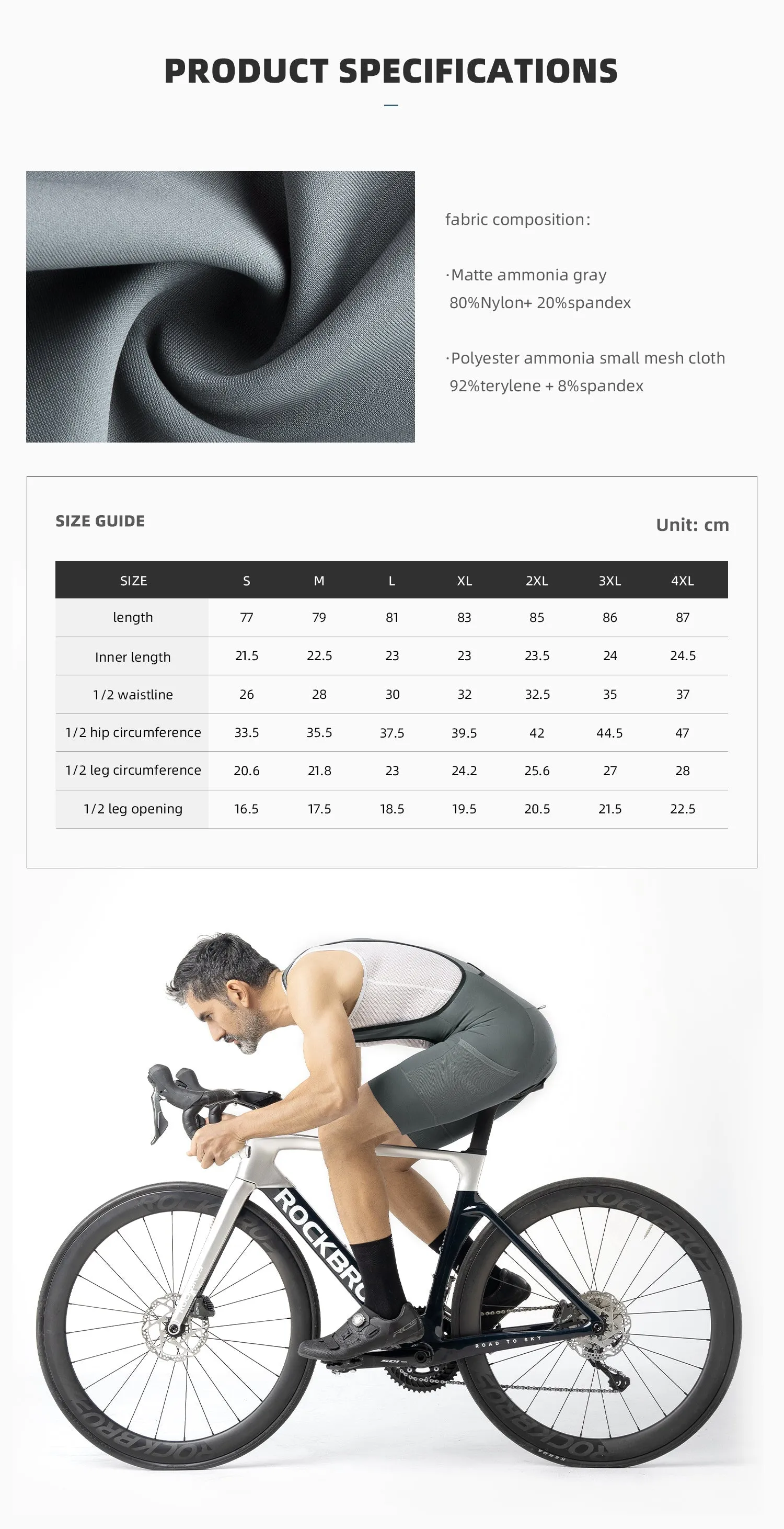 【ROAD TO SKY】by ROCKBROS Men's Cycling Bib Shorts in Grey