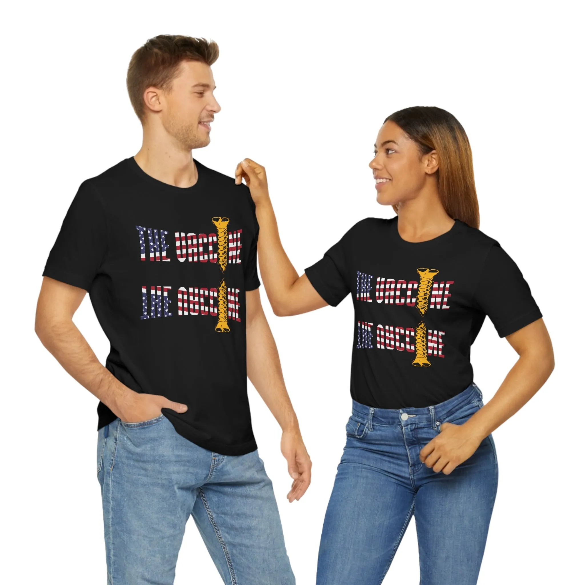 Screw the Vaccine American Flag Mirrored Short Sleeve Tee