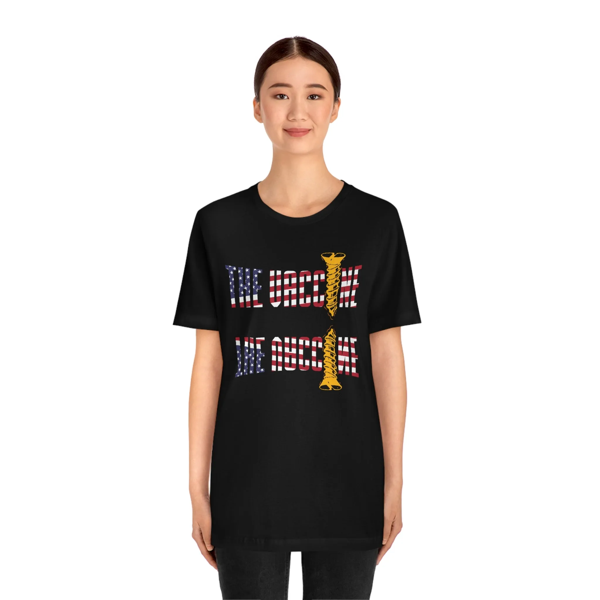 Screw the Vaccine American Flag Mirrored Short Sleeve Tee