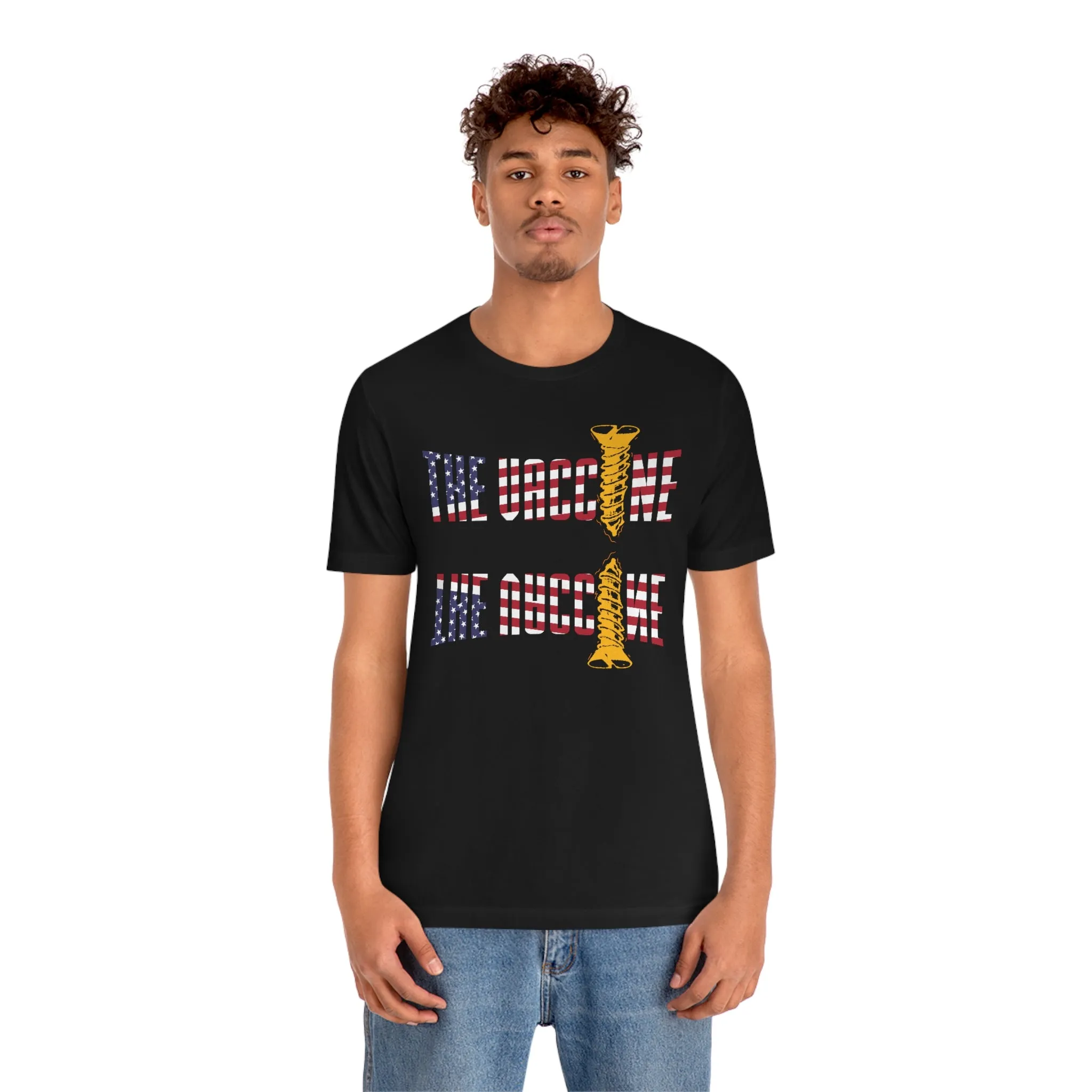 Screw the Vaccine American Flag Mirrored Short Sleeve Tee