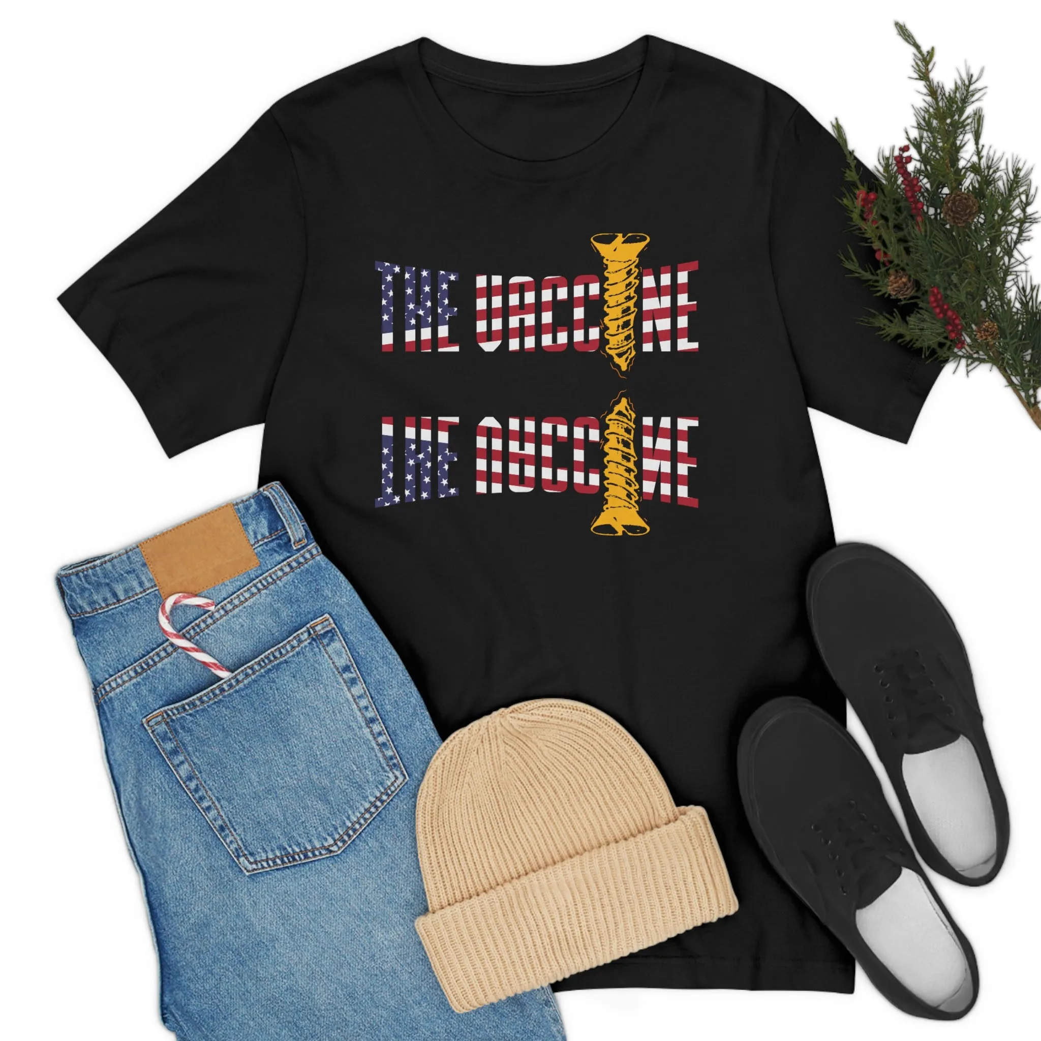 Screw the Vaccine American Flag Mirrored Short Sleeve Tee
