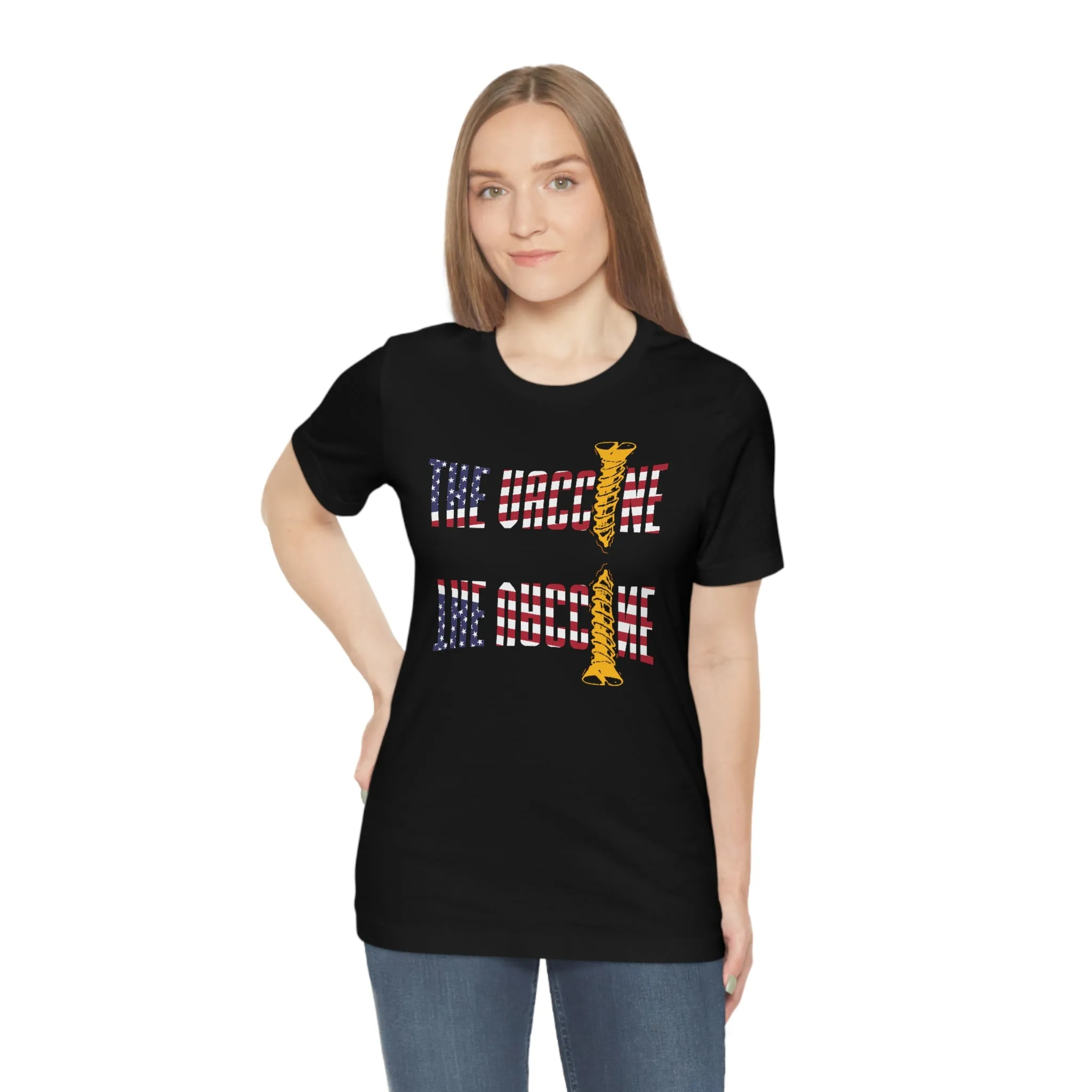 Screw the Vaccine American Flag Mirrored Short Sleeve Tee