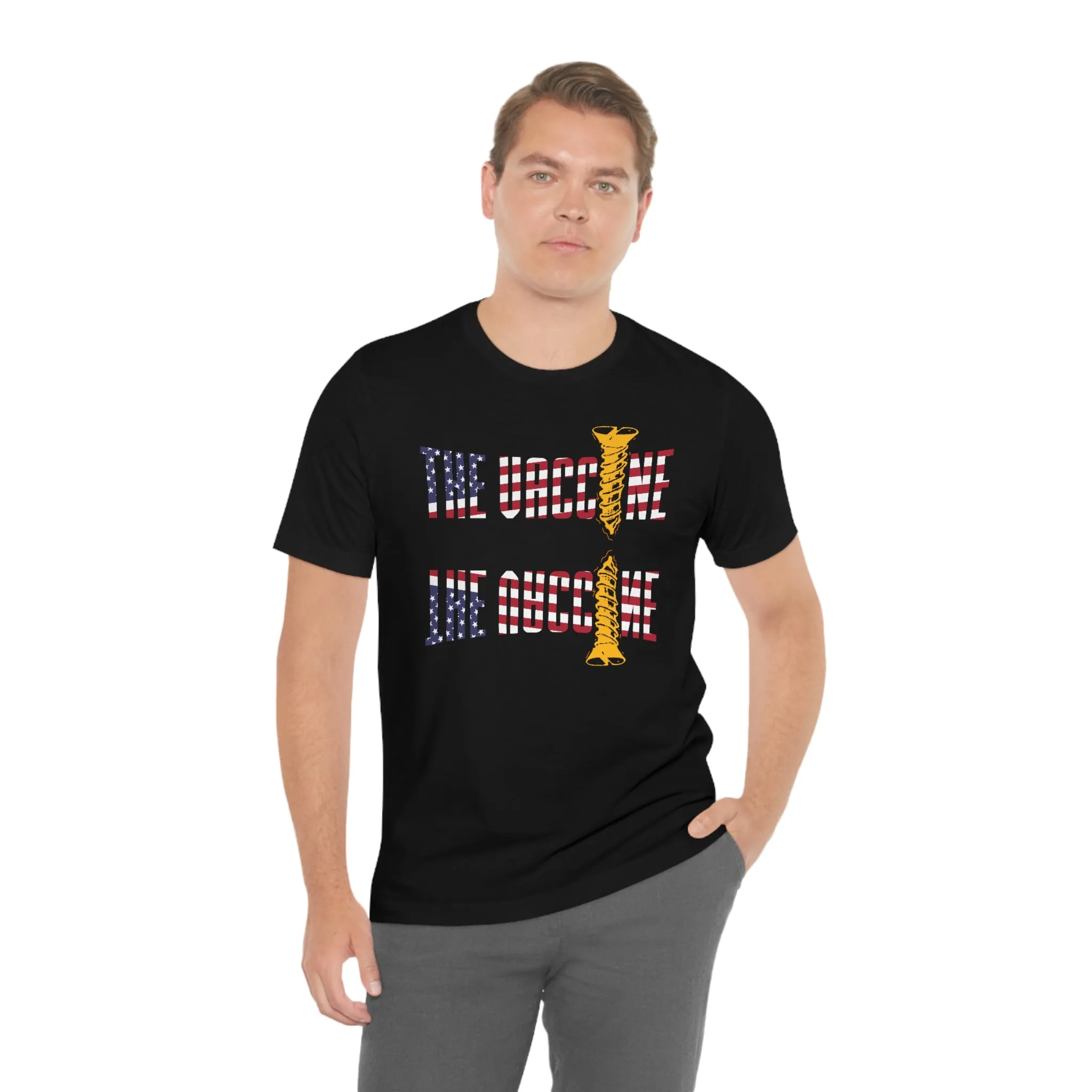 Screw the Vaccine American Flag Mirrored Short Sleeve Tee