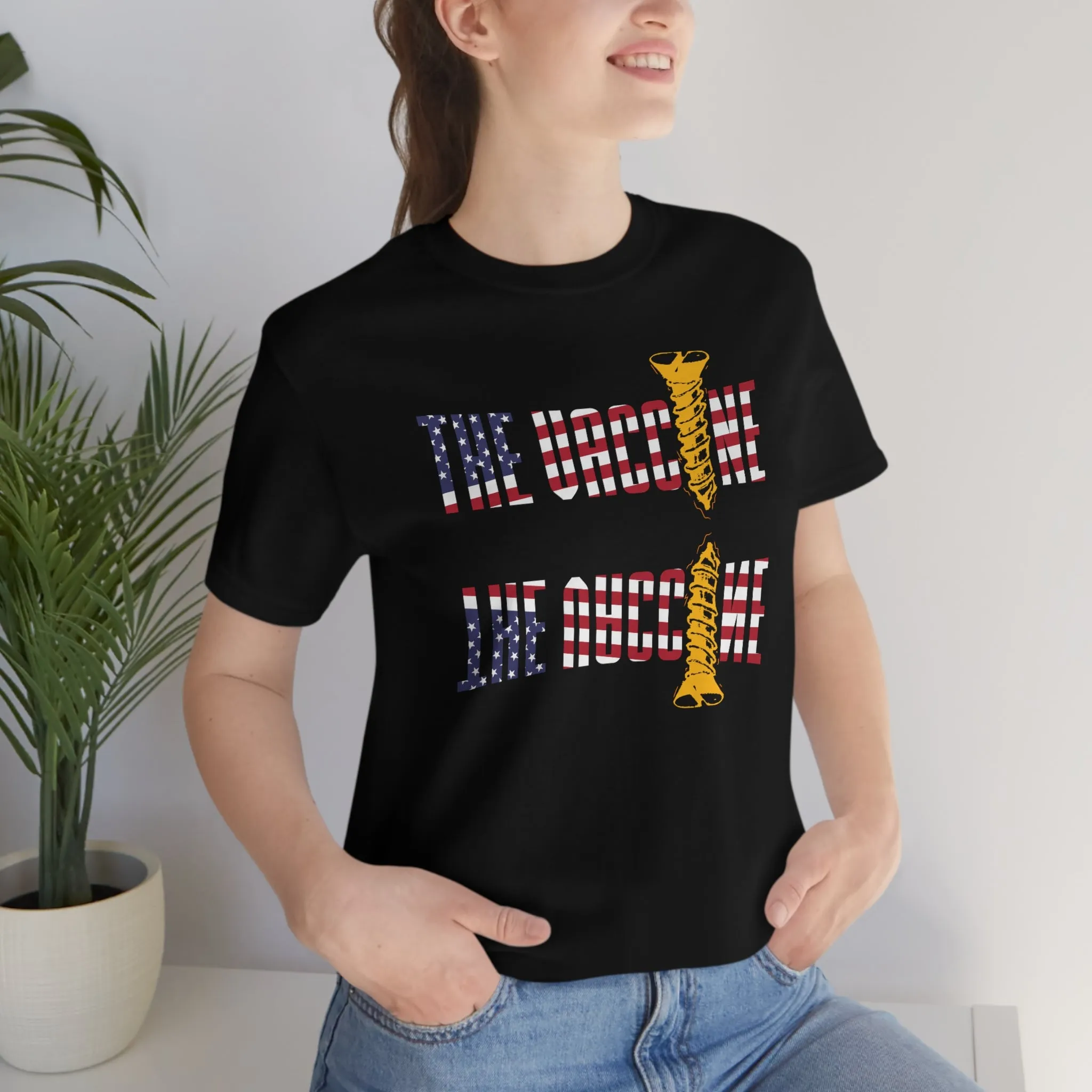 Screw the Vaccine American Flag Mirrored Short Sleeve Tee