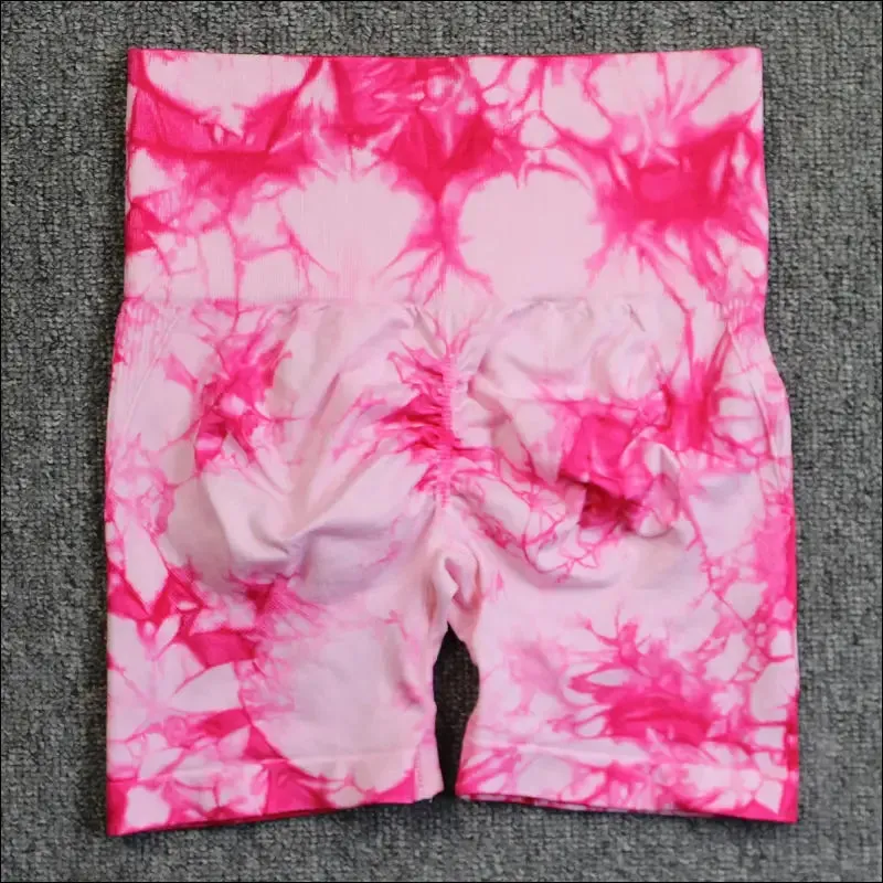 Seamless tie dye sport shorts for women summer elastic scrunch high waist push up tummy control gym