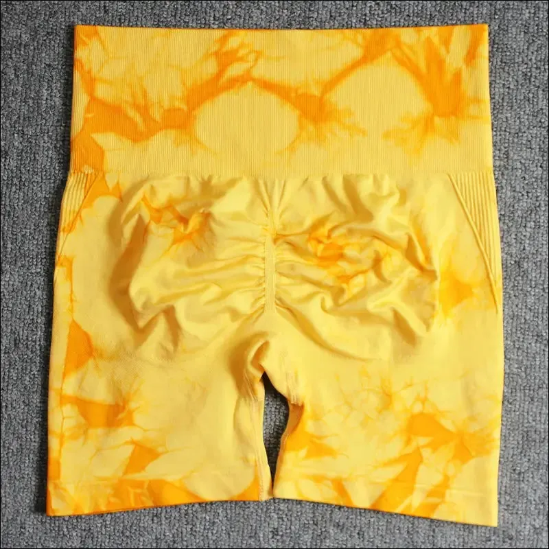 Seamless tie dye sport shorts for women summer elastic scrunch high waist push up tummy control gym