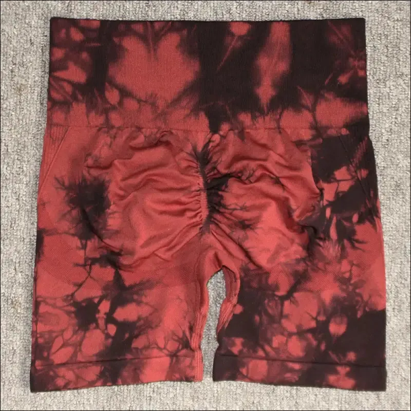 Seamless tie dye sport shorts for women summer elastic scrunch high waist push up tummy control gym
