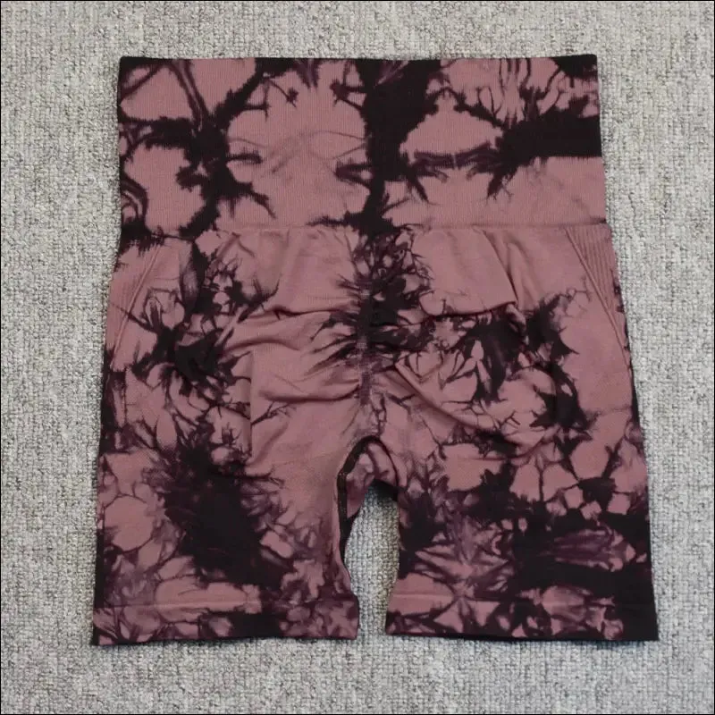 Seamless tie dye sport shorts for women summer elastic scrunch high waist push up tummy control gym
