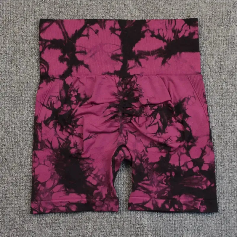Seamless tie dye sport shorts for women summer elastic scrunch high waist push up tummy control gym