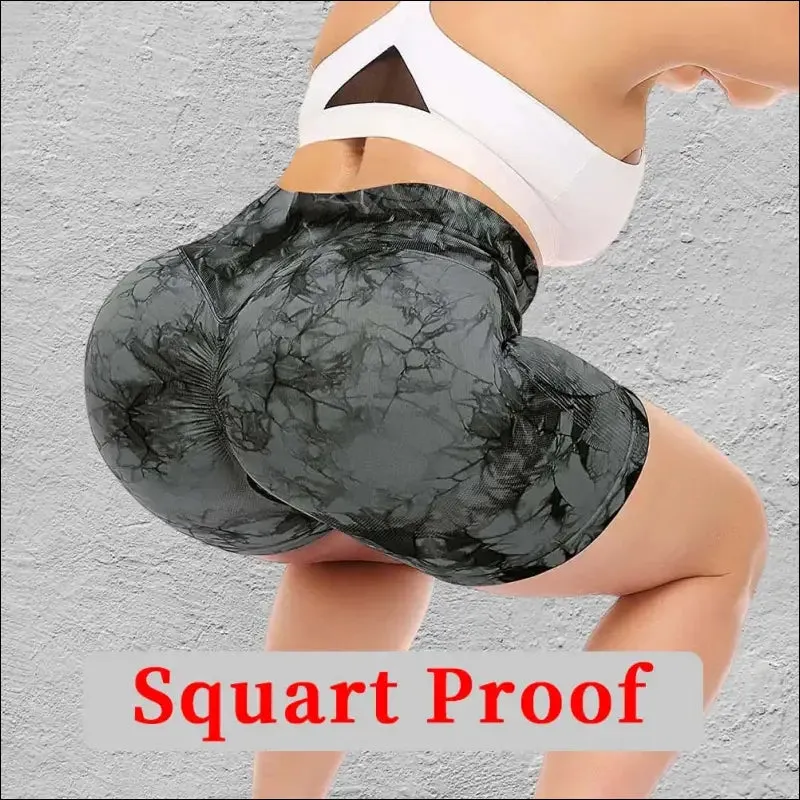 Seamless tie dye sport shorts for women summer elastic scrunch high waist push up tummy control gym