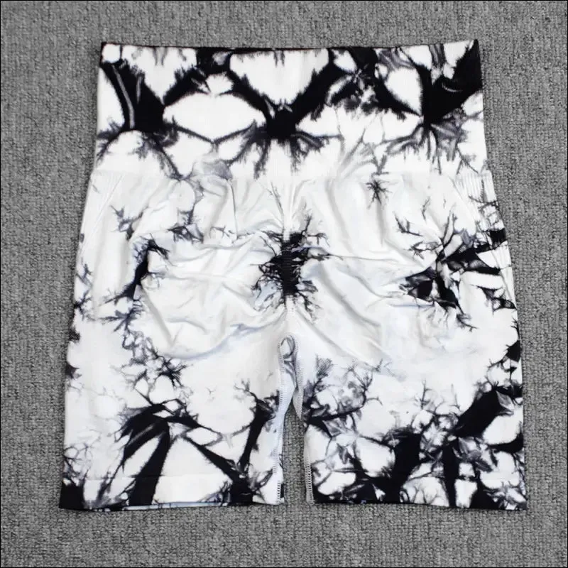 Seamless tie dye sport shorts for women summer elastic scrunch high waist push up tummy control gym