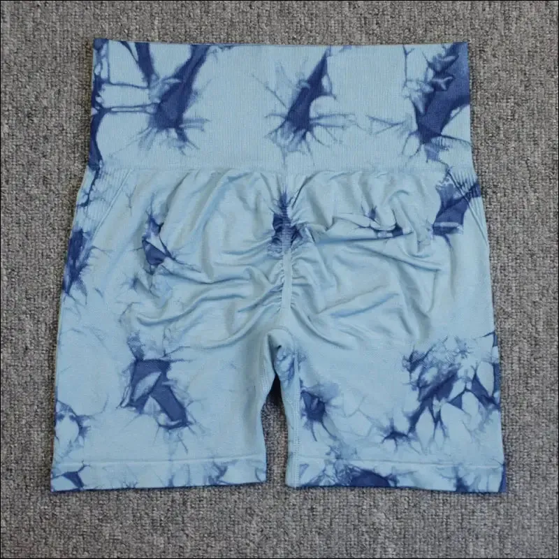 Seamless tie dye sport shorts for women summer elastic scrunch high waist push up tummy control gym