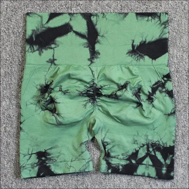 Seamless tie dye sport shorts for women summer elastic scrunch high waist push up tummy control gym