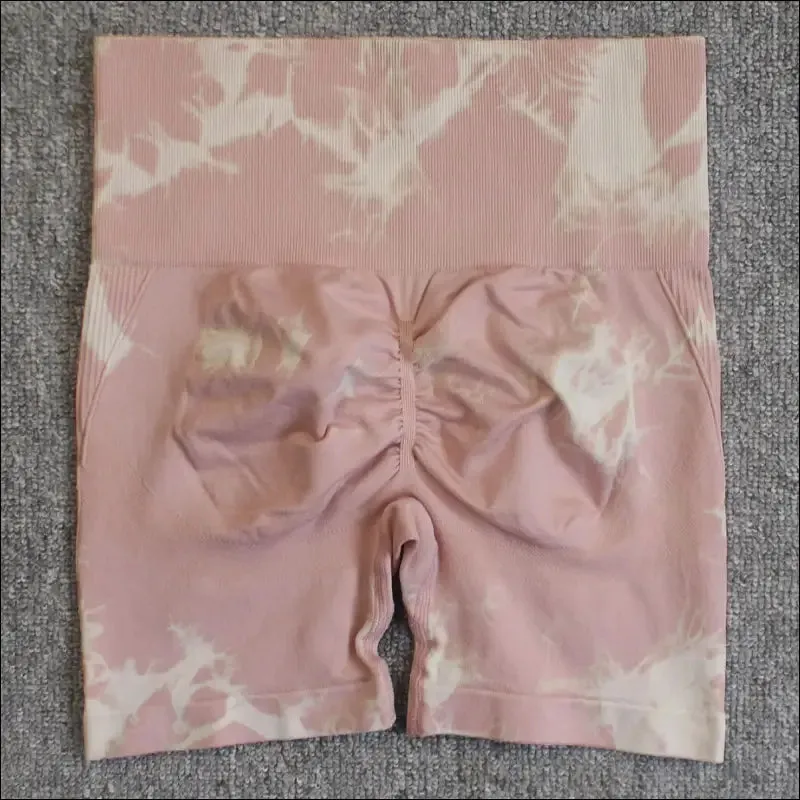 Seamless tie dye sport shorts for women summer elastic scrunch high waist push up tummy control gym