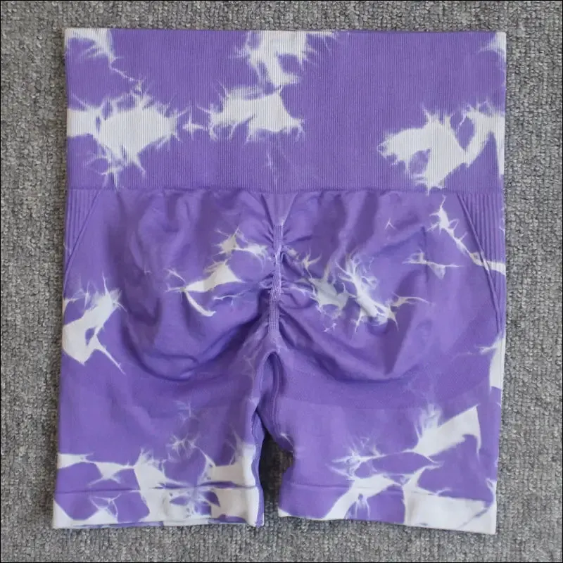 Seamless tie dye sport shorts for women summer elastic scrunch high waist push up tummy control gym