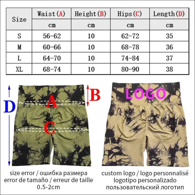 Seamless tie dye sport shorts for women summer elastic scrunch high waist push up tummy control gym