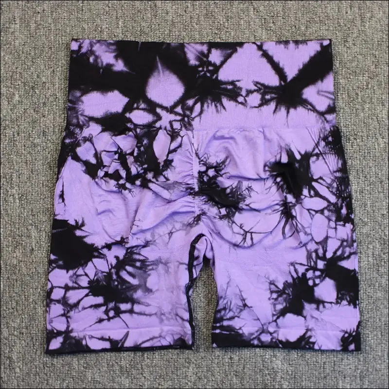 Seamless tie dye sport shorts for women summer elastic scrunch high waist push up tummy control gym