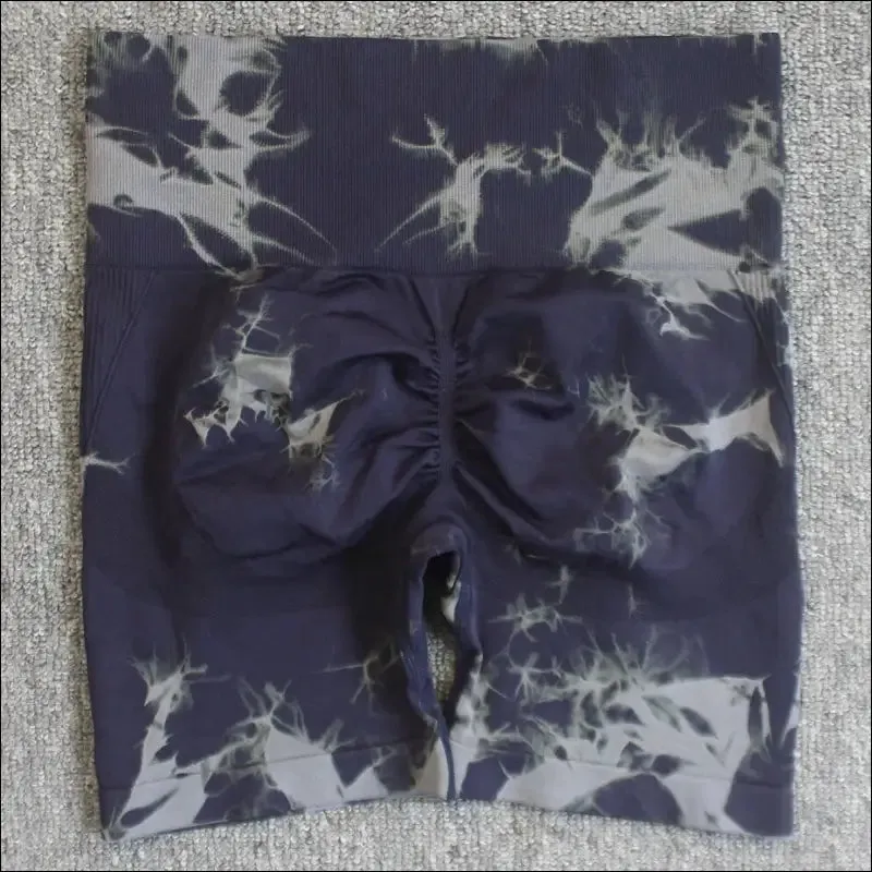Seamless tie dye sport shorts for women summer elastic scrunch high waist push up tummy control gym