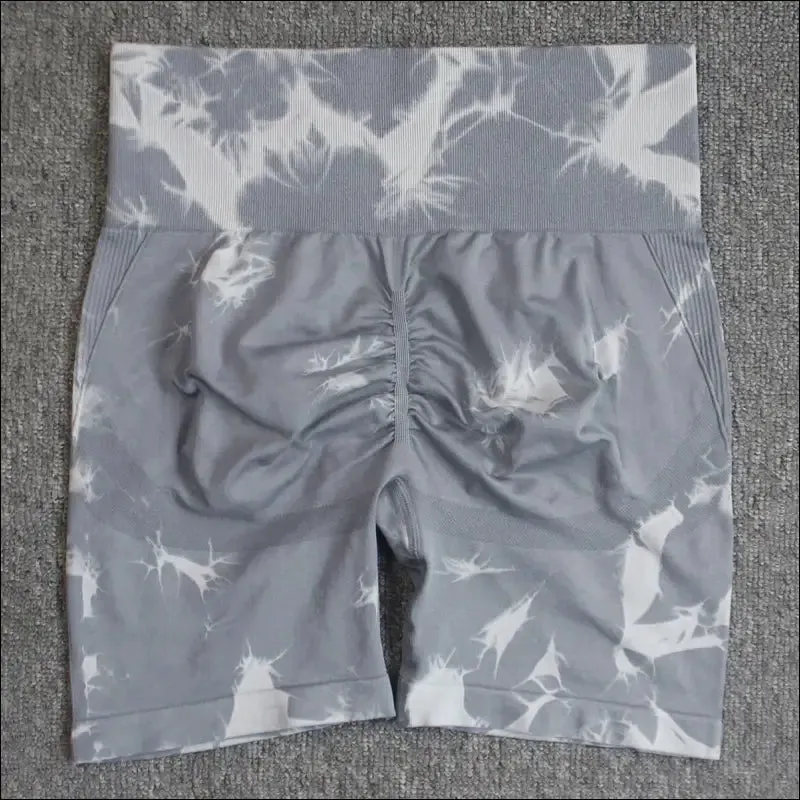 Seamless tie dye sport shorts for women summer elastic scrunch high waist push up tummy control gym