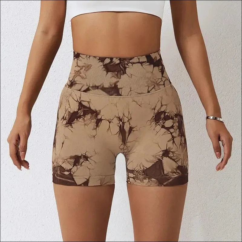 Seamless tie dye sport shorts for women summer elastic scrunch high waist push up tummy control gym