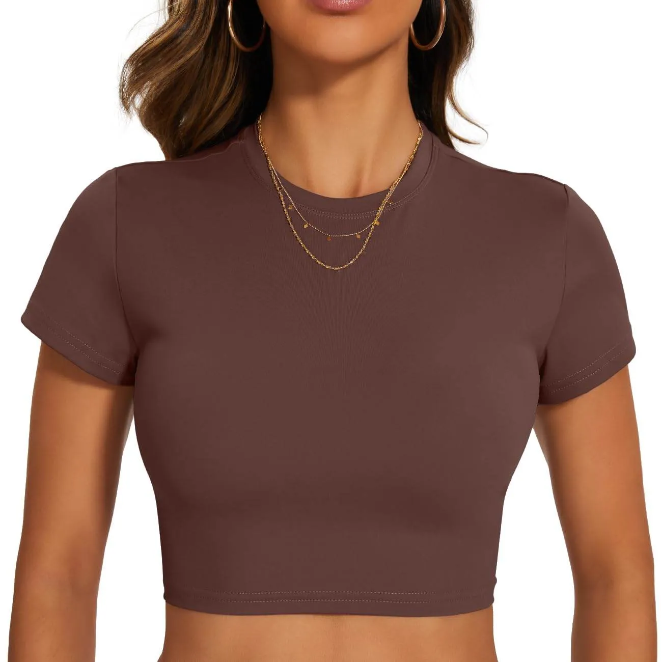 SEASUM Women 2 Piece Y2K Casual Workout Outfits Short Sleeve Crop Tops Fold over Yoga Pants Tracksuit Streetwear Lounge Sets Coconut Brown XS