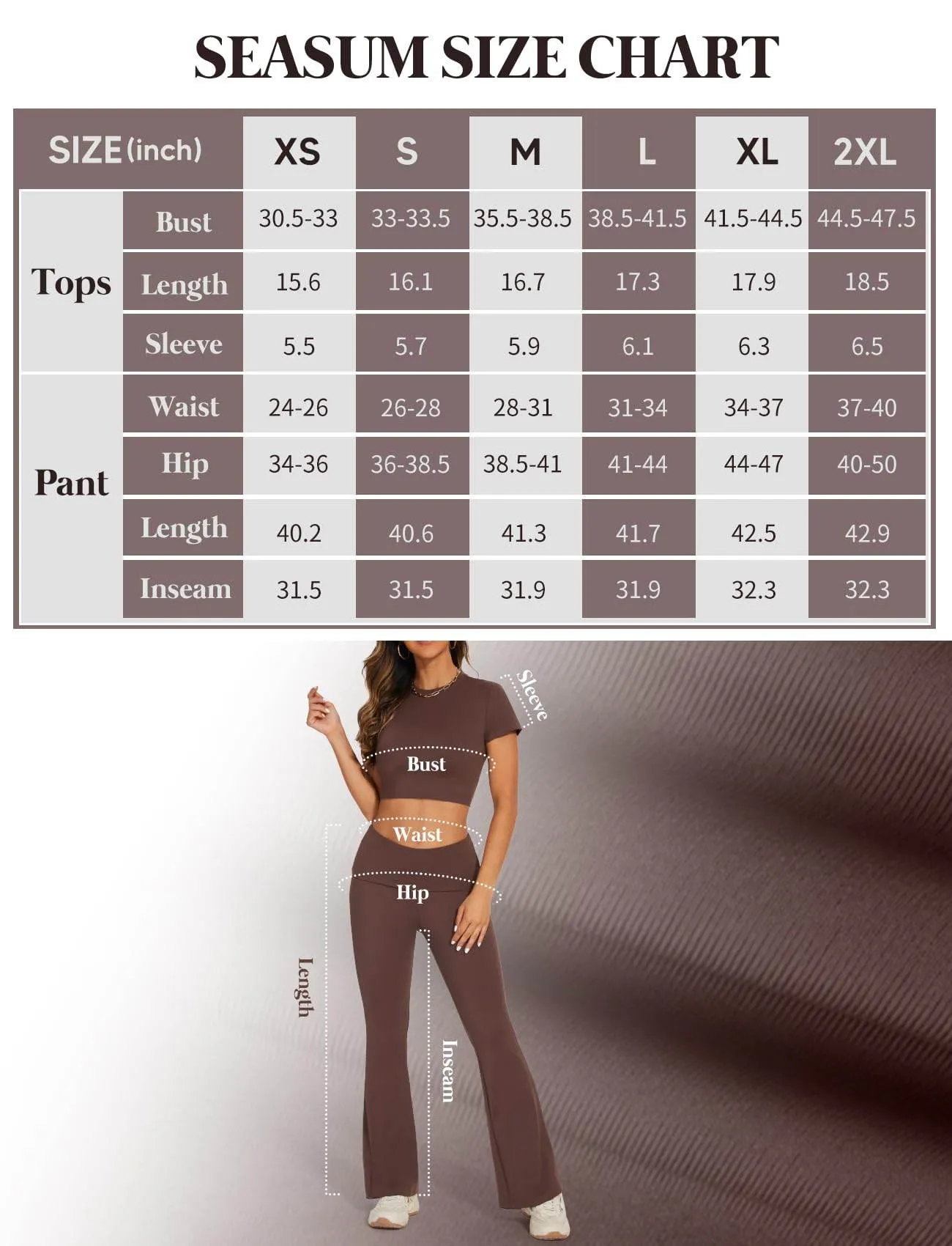 SEASUM Women 2 Piece Y2K Casual Workout Outfits Short Sleeve Crop Tops Fold over Yoga Pants Tracksuit Streetwear Lounge Sets Coconut Brown XS