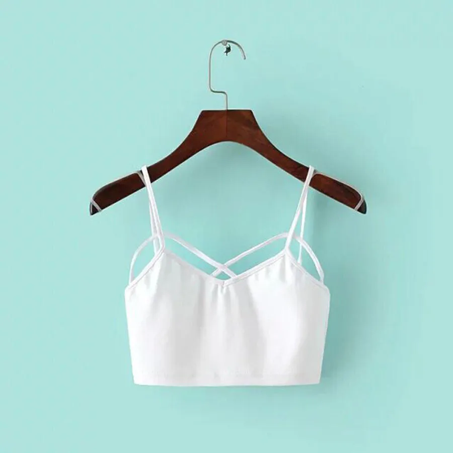 Sexy Women Cut Out White Bra Bustier Crop Top Bralette Strappy Crochet Cropped Blusas Bandage Halter Tank Tops Camisole Z1