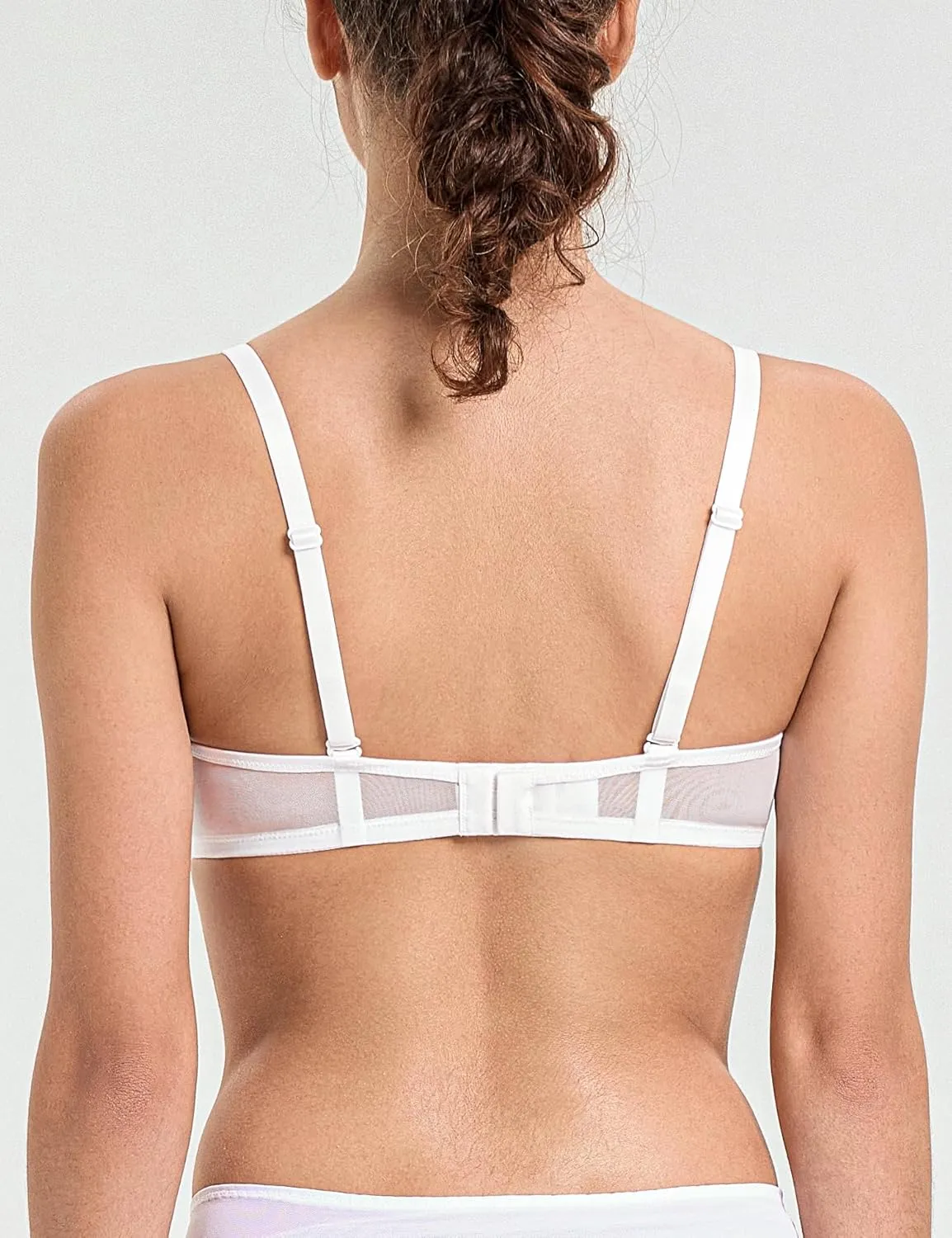 Sheer Lace Underwire Unlined Mesh & Adjustable Straps White