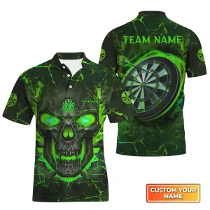 Skull Flame Green Personalized Name & Team Name 3D Polo Shirt With Pocket Tad