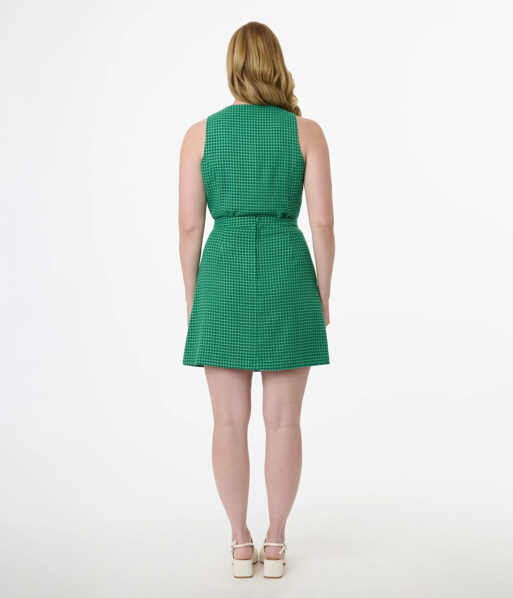 Smak Parlour Green Houndstooth A-Line Mini Skirt