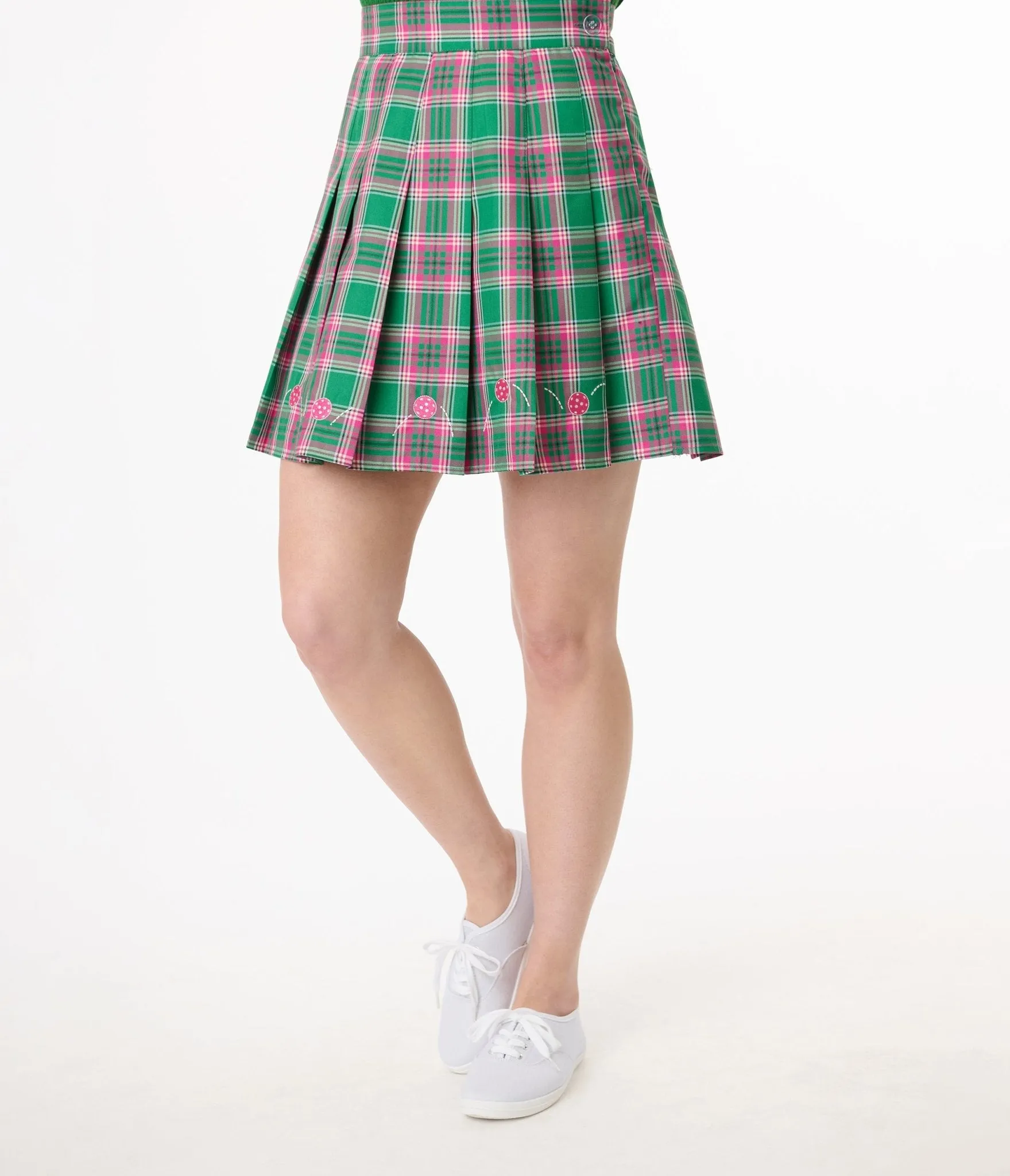 Smak Parlour Pink & Green Plaid Pickleball Pleated Mini Skirt