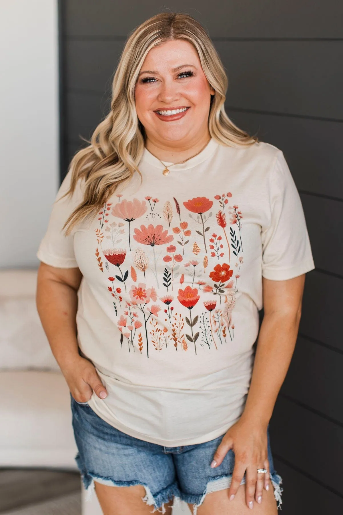 Smiling For Spring Floral Graphic Tee- Cream